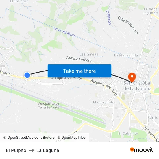 El Púlpito to La Laguna map
