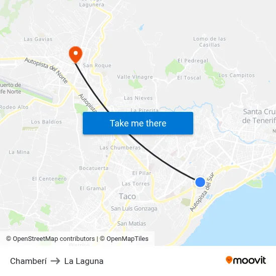 Chamberí to La Laguna map