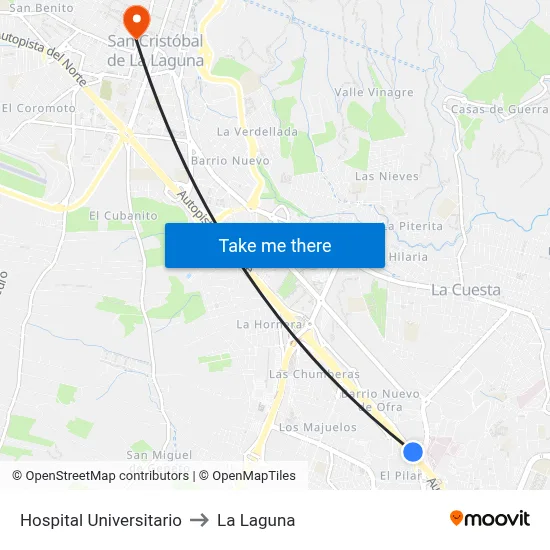 Hospital Universitario to La Laguna map