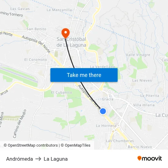 Andrómeda to La Laguna map