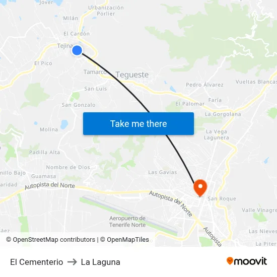 El Cementerio to La Laguna map