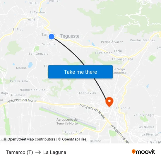Tamarco (T) to La Laguna map
