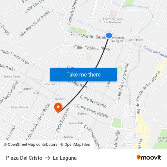 Plaza Del Cristo to La Laguna map