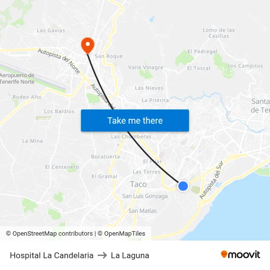 Hospital La Candelaria to La Laguna map
