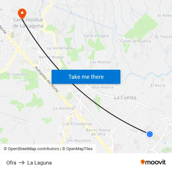 Ofra to La Laguna map