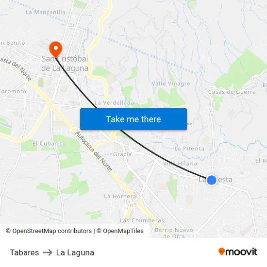Tabares to La Laguna map