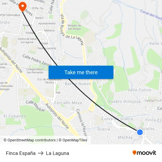 Finca España to La Laguna map