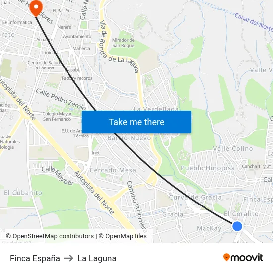 Finca España to La Laguna map