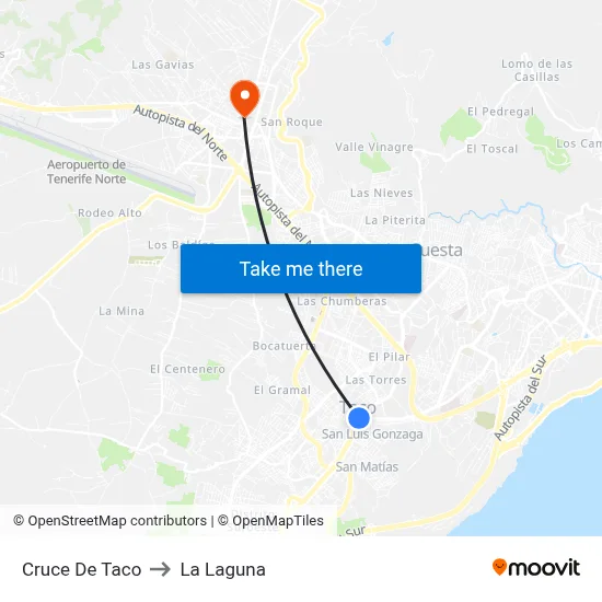 Cruce De Taco to La Laguna map