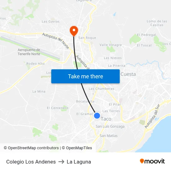 Colegio Los Andenes to La Laguna map