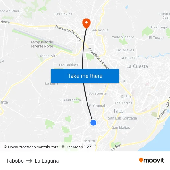 Tabobo to La Laguna map
