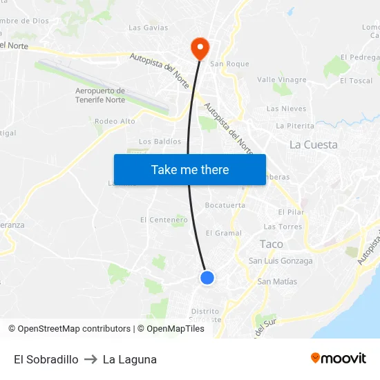 El Sobradillo to La Laguna map