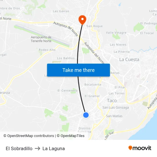 El Sobradillo to La Laguna map