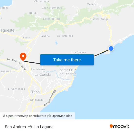 San Andres to La Laguna map