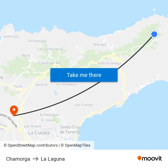 Chamorga to La Laguna map