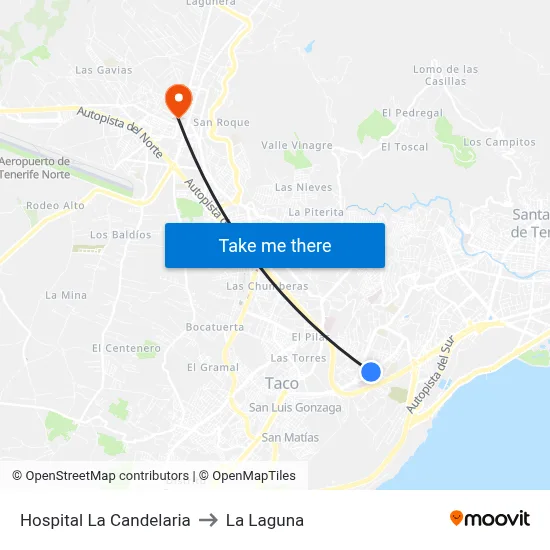 Hospital La Candelaria to La Laguna map