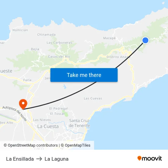 La Ensillada to La Laguna map
