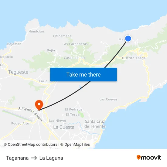 Taganana to La Laguna map