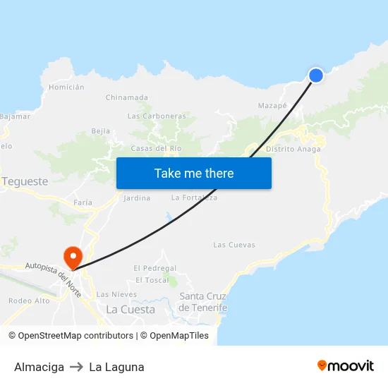 Almaciga to La Laguna map