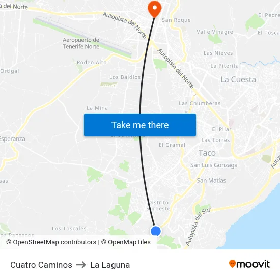 Cuatro Caminos to La Laguna map