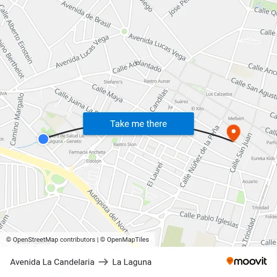 Avenida La Candelaria to La Laguna map