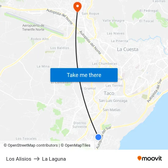 Los Alisios to La Laguna map