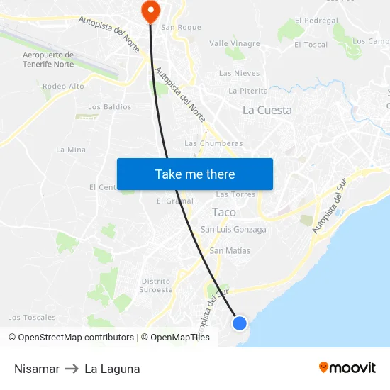 Nisamar to La Laguna map