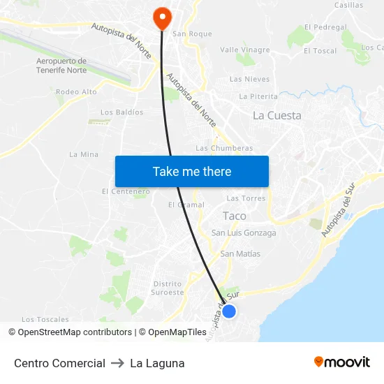 Centro Comercial to La Laguna map