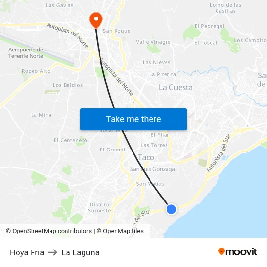 Hoya Fría to La Laguna map