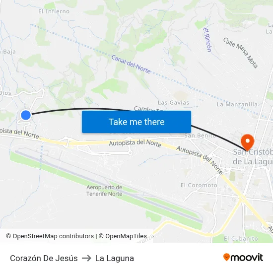 Corazón De Jesús to La Laguna map
