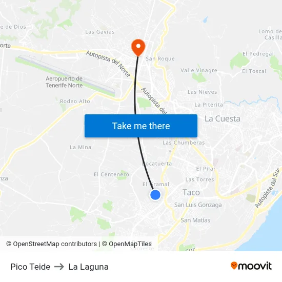 Pico Teide to La Laguna map
