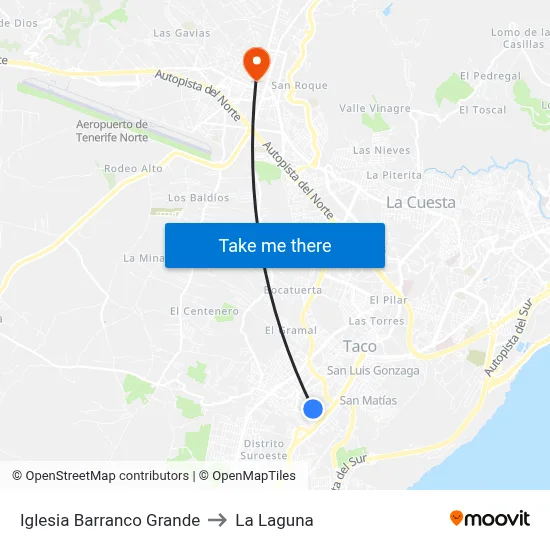 Iglesia Barranco Grande to La Laguna map