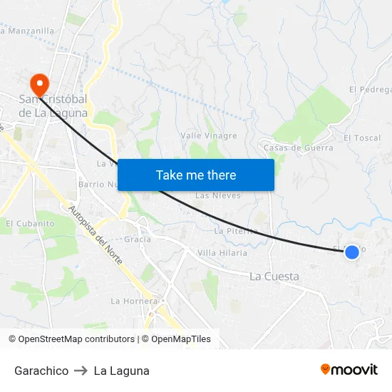 Garachico to La Laguna map