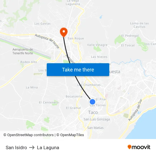 San Isidro to La Laguna map