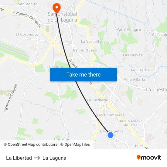 La Libertad to La Laguna map