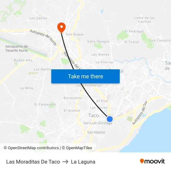 Las Moraditas De Taco to La Laguna map