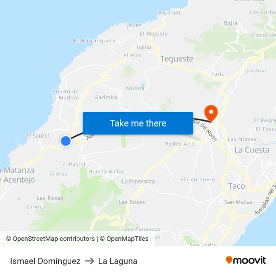 Ismael Domínguez to La Laguna map