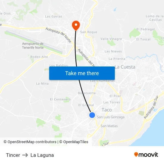 Tincer to La Laguna map