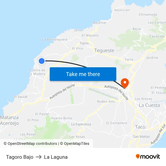 Tagoro Bajo to La Laguna map