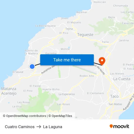 Cuatro Caminos to La Laguna map