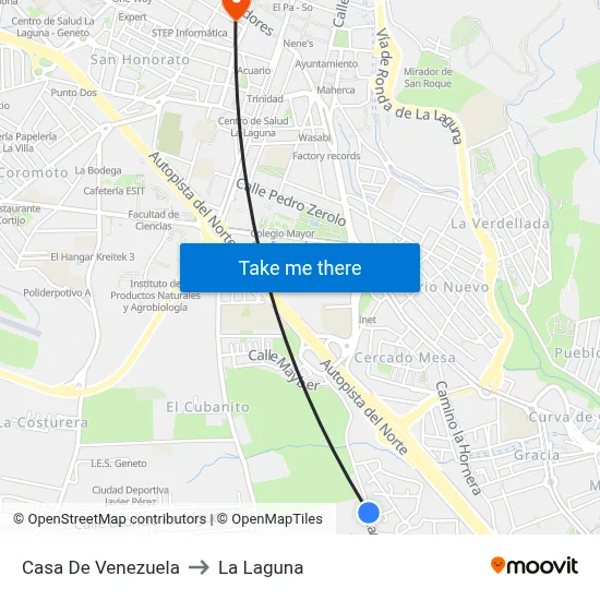 Casa De Venezuela to La Laguna map