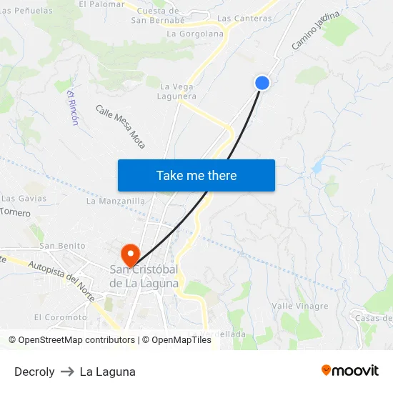 Decroly to La Laguna map