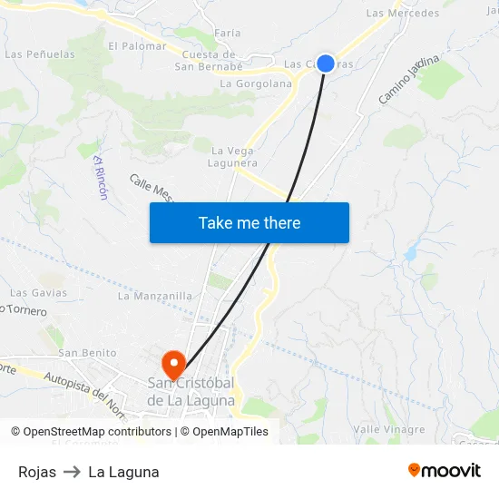 Rojas to La Laguna map