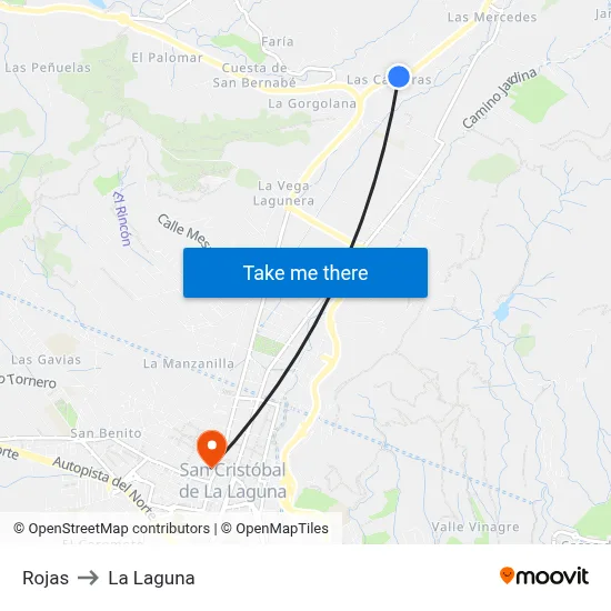 Rojas to La Laguna map