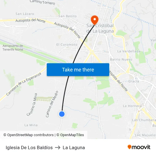 Iglesia De Los Baldíos to La Laguna map