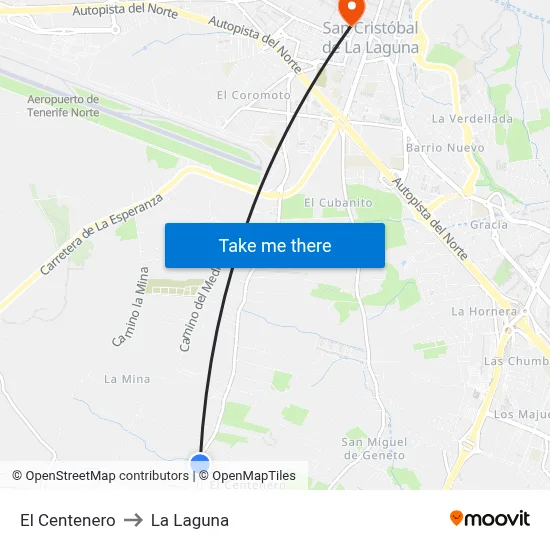 El Centenero to La Laguna map
