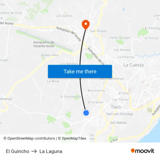 El Guincho to La Laguna map