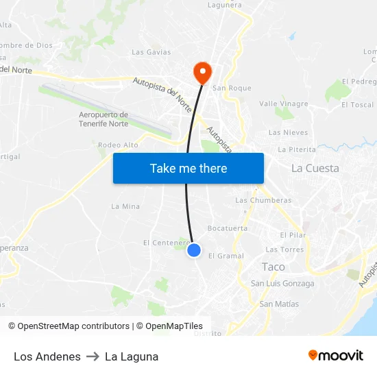 Los Andenes to La Laguna map