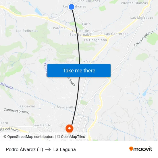 Pedro Álvarez (T) to La Laguna map