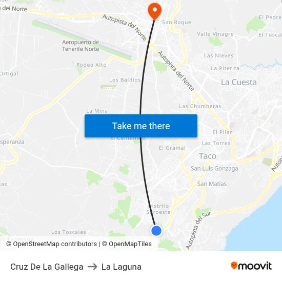 Cruz De La Gallega to La Laguna map